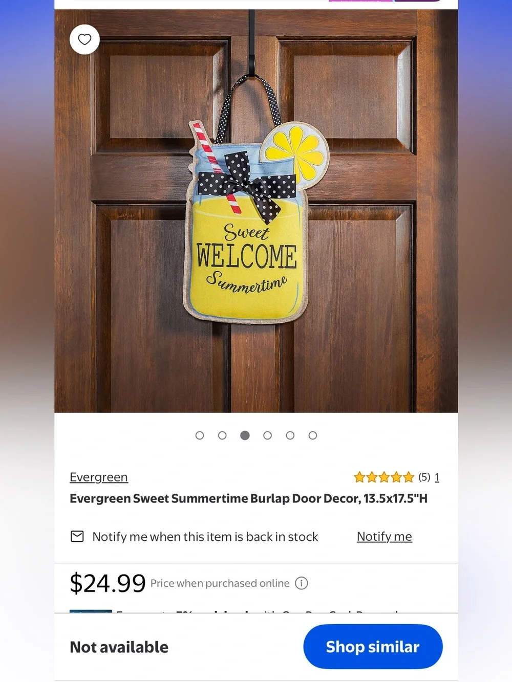 Evergreen Burlap Summertime Lemonade Welcome Sign Door Hanger